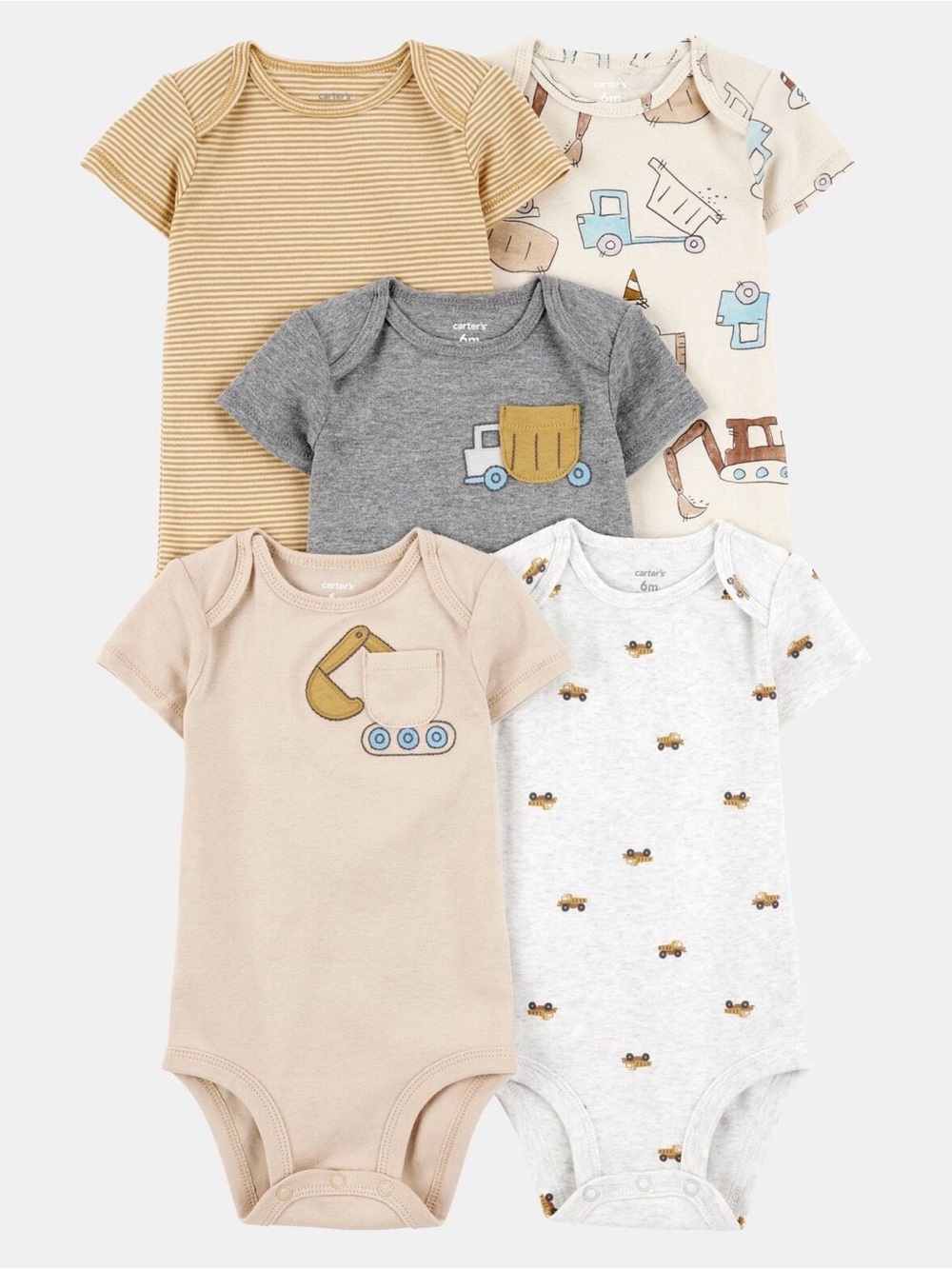 Carter’s 5 Pack Short Sleeve Boys Construction Bodysuits Size 24 Months NWT
